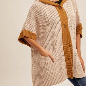 HEM AND THREAD PONCHO HOODY SWEATER S/M OR M/L